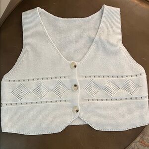SHEIN White Knit Button-Up Vest